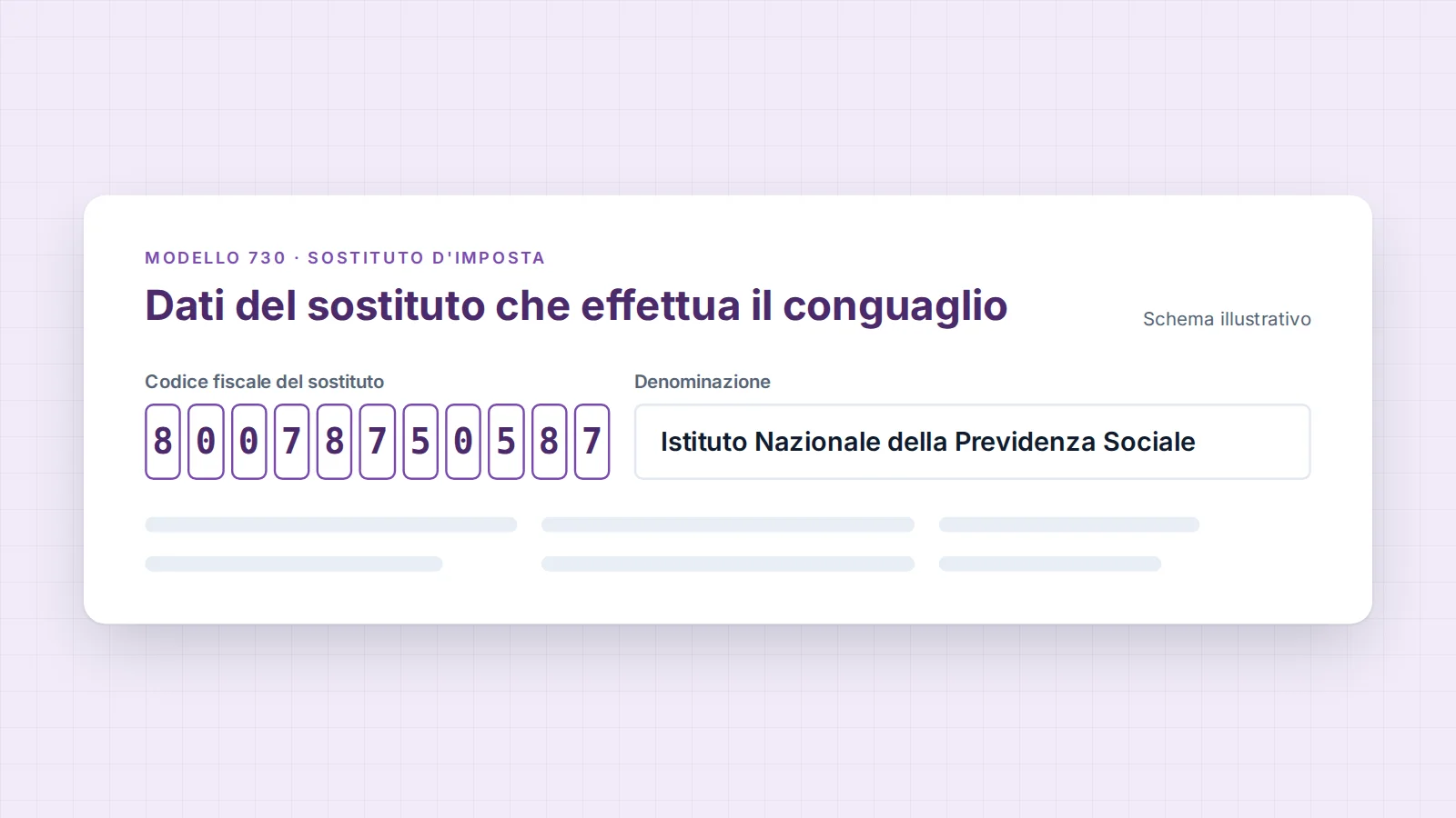 Codice fiscale INPS 80078750587 nel riquadro del sostituto d'imposta del modello 730